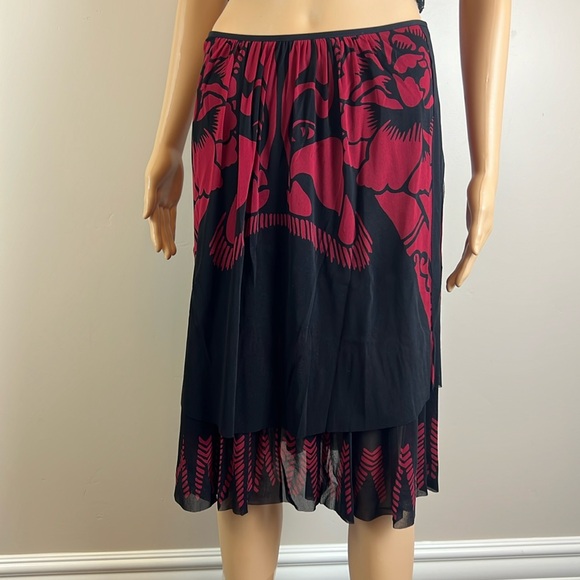Vintage Vivienne Tam Red and Black Mesh Whimsigoth Sheer Fairycore Skirt